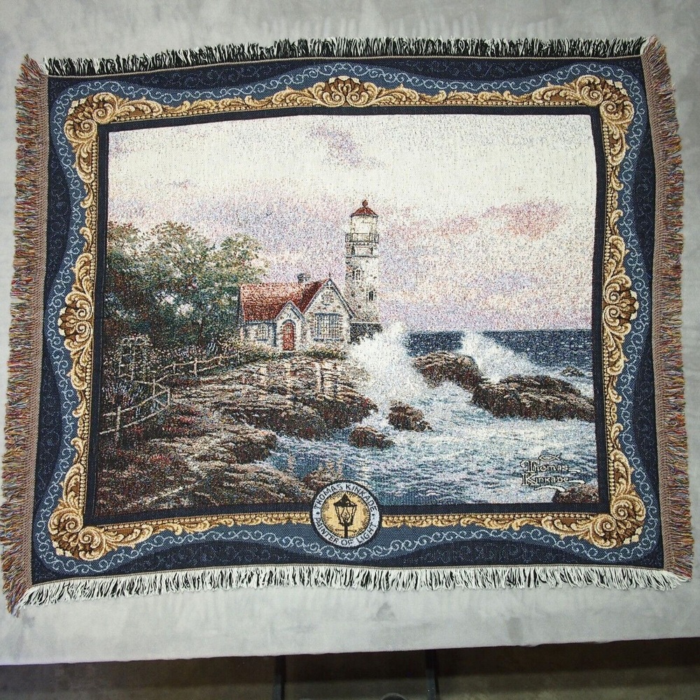 Thomas Kinkade Painter of Light Lighthouse Tapestry Throw Blanket 55x45